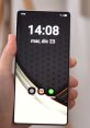 Smartphone screen displaying time and date, featuring apps like YouTube and WhatsApp in a sleek design.