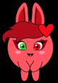 Cute pink bunny character Lily from Sunny Bunnies, featuring green and red eyes, playful expression, and heart detail.