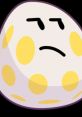 Eggy from BFDI with a disapproving expression, featuring a white shell with yellow spots and a simplistic cartoon style.
