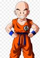 Krillin in his orange training gi, confidently smiling with arms crossed, showcasing his martial arts spirit and friendship.