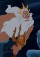 King Triton, portrayed by Kenneth Mars, displays stubbornness with an intense expression and trident in hand.