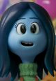 Ruby Gillman with blue skin and green sweater, expressing curiosity and wonder in a vibrant animated setting.