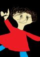 Brightly colored child drawing of a playful figure in a red shirt, expressing joy and enthusiasm in a fun, imaginative style.