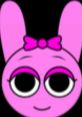 Cute pink bunny character named Pinki, featuring large eyes and a pink bow, perfect for kids' animations or merchandise.