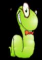 Cheerful green worm character with glasses and a bow tie, representing Lex from Bookworm Deluxe, promoting literacy fun.