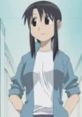 Minamo Kurosawa from Azumanga Daioh, casually dressed, standing confidently with her hands in pockets.