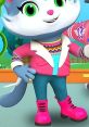 Colorful animated character Kat the Rescue Cat, dressed in a stylish outfit, posing confidently in vibrant pink boots.