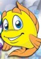 Freddi Fish smiling character with bright yellow color, designed for kids' educational games by Annette Toutonghi.