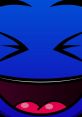 Bright blue cartoon face with a wide smile and closed eyes, exuding a joyful and playful vibe. Perfect for soft themes.