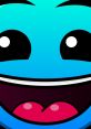 Bright blue smiling character face with large eyes and vibrant features, embodying a cheerful, playful vibe.