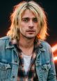 Kurt Cobain-inspired portrait with blonde hair and a denim jacket, capturing a raw, emotional moment.