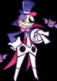 Dapper Bones from Puyo Puyo, sporting a top hat and cape, surrounded by playful bats, exudes spooky charm and mischief.