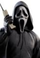 Realistic Ghostface Mk1 character gripping a vintage phone, embodying iconic horror film vibes and suspenseful energy.