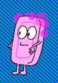 Cartoon Soapman character from the Mario and Luigi Show, featuring pink soap and playful features on a striped background.