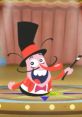 Cheerful animated ringmaster in a top hat, ready to entertain with a magic wand on a colorful circus stage.