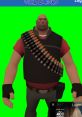Heavy from Team Fortress 2 stands confidently, showcasing his iconic minigun belt and intense expression on green background.