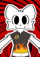 Stylized character with large eyes and fire-themed shirt, set against a bold red spiral background, capturing obsolete gaming vibe.