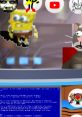 SpongeBob and a quirky cat in a colorful digital scene featuring playful graphics and tech elements. Fun and surreal vibes!