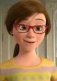 Cheerful animated character with glasses, wearing a yellow sweater, representing Jill Andersen from Diane Lane's work.