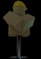 Wooden mannequin with crossed arms and a construction hat, representing themes from "Regretevator" and "Sticks And Stones Voice.