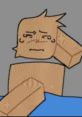 Mannequin Mark Regretevator depicted with a concerned expression against a gray background, featuring blocky shapes.
