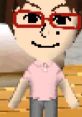 Pixel art character with brown hair, red glasses, and a pink shirt, smiling in a cozy environment. Perfect for gaming themes.