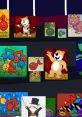 Colorful cartoon characters and scenes inspired by children's songs featuring joyful animals and cheerful notes.