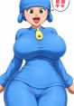 Pocoyo-inspired character in a blue outfit with a playful expression, conveying joy and excitement.