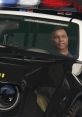 Police officer in a patrol car during a Grand Theft Auto V police dispatch scanner mission, showcasing police lights and equipment.