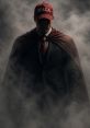 Mysterious figure in a suit and cape, wearing a MAGA hat, surrounded by smoke, embodying the concept of a "Betting Man.