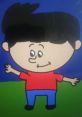 Playful cartoon character named Vaughn, wearing a red shirt and blue pants, smiling against a colorful background.