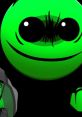 Green cartoon character with large eyes and a quirky smile, embodying an abnormal and whimsical aura in a dark background.