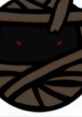 Cartoonish mummy character with glowing red eyes, representing the eerie vibe of "Silent Around The Mummies" theme.