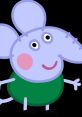 Cheerful Edmond Elephant character smiling, wearing a green shirt, featuring large ears and round eyes. Ideal for kids' content.