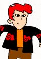 Bonzi Albitridge from the Mario and Luigi Show with bright red hair and a unique black jacket featuring red swirls.