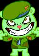 Green cartoon bear character in military attire, showcasing a mischievous grin and intense eyes, emblematic of Filqpy fun.