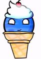 Cute blue ice cream character with a cherry on top, inspired by Neptune from Solarballs, in a waffle cone.