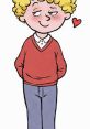 Cheerful character Perfect Peter Sus, with curly blonde hair, a red sweater, and a playful expression, embodying youthful charm.
