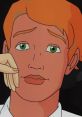 Young man with orange hair and green eyes, resting his chin on his hand, reflecting deep thought and curiosity.