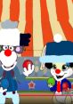 Colorful circus characters, a clown and a playful animal, juggle balls under a vibrant striped tent, embodying a Ring Master’s theme.