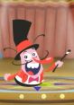 Cheerful animated character in a tall hat, performing magic tricks in a circus setting, adding fun and excitement.