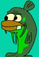 Grover the Catfish character from the Mario and Luigi Show, featuring a playful green design with big eyes and a cheeky grin.