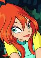 Bloom from Winx Club, sporting vibrant red hair and a playful expression, embodies magic and adventure.