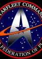 Starfleet Command insignia featuring a silver starship emblem against a starry background, symbolizing space exploration and unity.