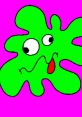 Colorful green cartoon character with big eyes and a red tongue against a bright pink background, inspired by "Mario and Luigi Show.