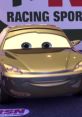 Bob Cutlass, a friendly race car character from Cars (2006), smiling against a vibrant racing backdrop.