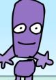 Purple character with a quirky smile and outstretched arms, featured in the Exclamation Mark! animatic battle scene.