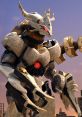 Galactron, a powerful robotic warrior, stands in a futuristic cityscape, showcasing its intricate armor and fierce design.