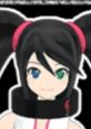 Stylized character with black hair and colorful eyes, inspired by Sega Saturn's gaming culture and aesthetics.