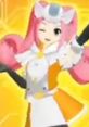 Cheerful character with pink hair and playful wink, inspired by Dreamcast's vibrant gaming world and iconic visuals.